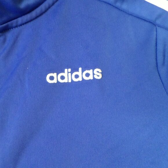 Adidas Royal Blue White Black Stripe Zip Front Tricot Boys Active Warm Up Med - Picture 3 of 13